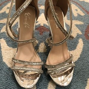 Silver and rhinestone heels